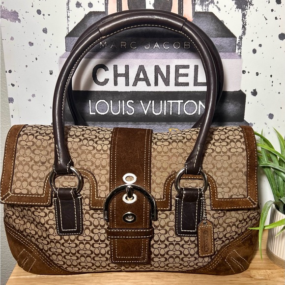 Coach Handbags - COACH Vintage SoHo Brown Suede Leather & Jacquard Canvas, Gorgeous Condition.!!
